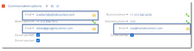 Multiple emails in a contact example