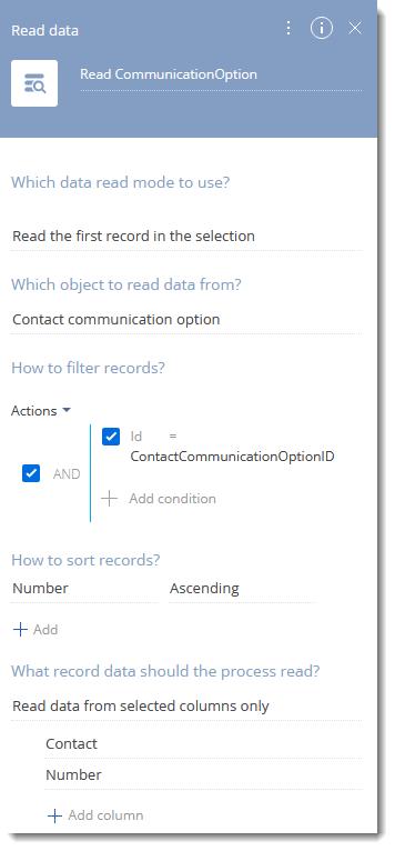 Supplied Communication option record
