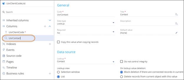 Contact lookup column UsrContact