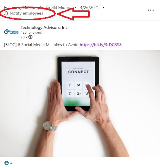 linkedin notify employees example