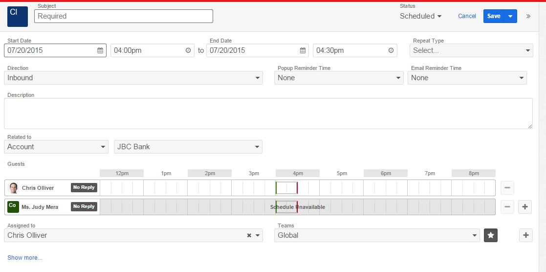 SugarCRM Calls Interface