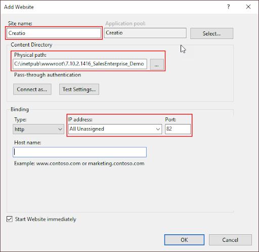 specify website name