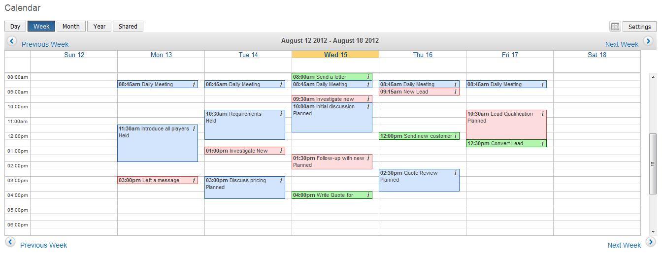 SugarCRM Calendar view