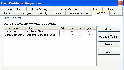 SalesLogix User Profile Calendar