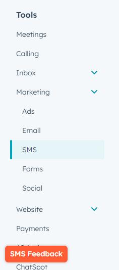 SMS setting hubspot