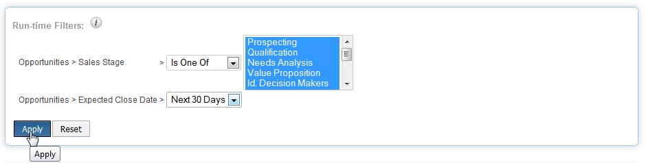 Update Run-Time Filters in SugarCRM