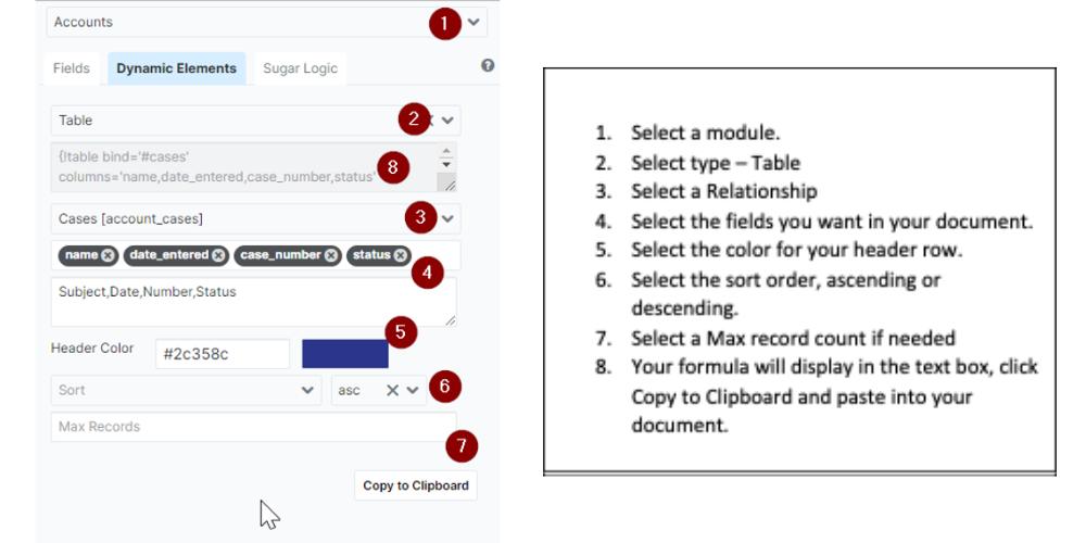 select the fields for your document