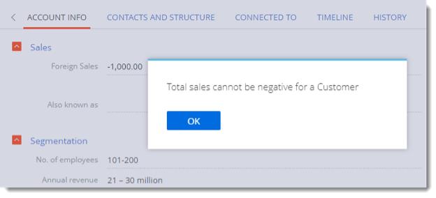 message error if negative