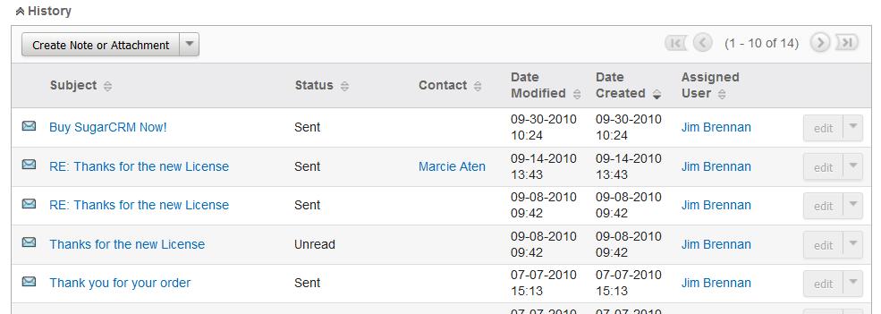 SugarCRM History Subpanel