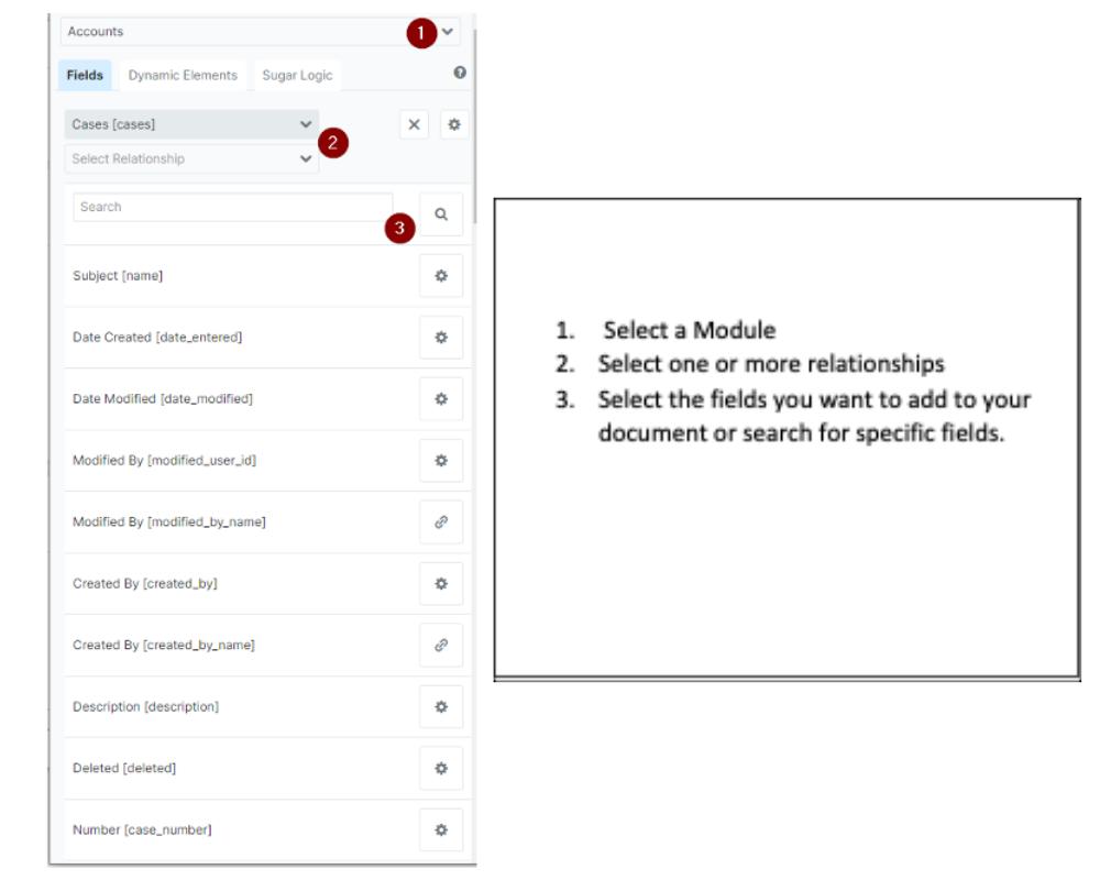 select field codes and steps