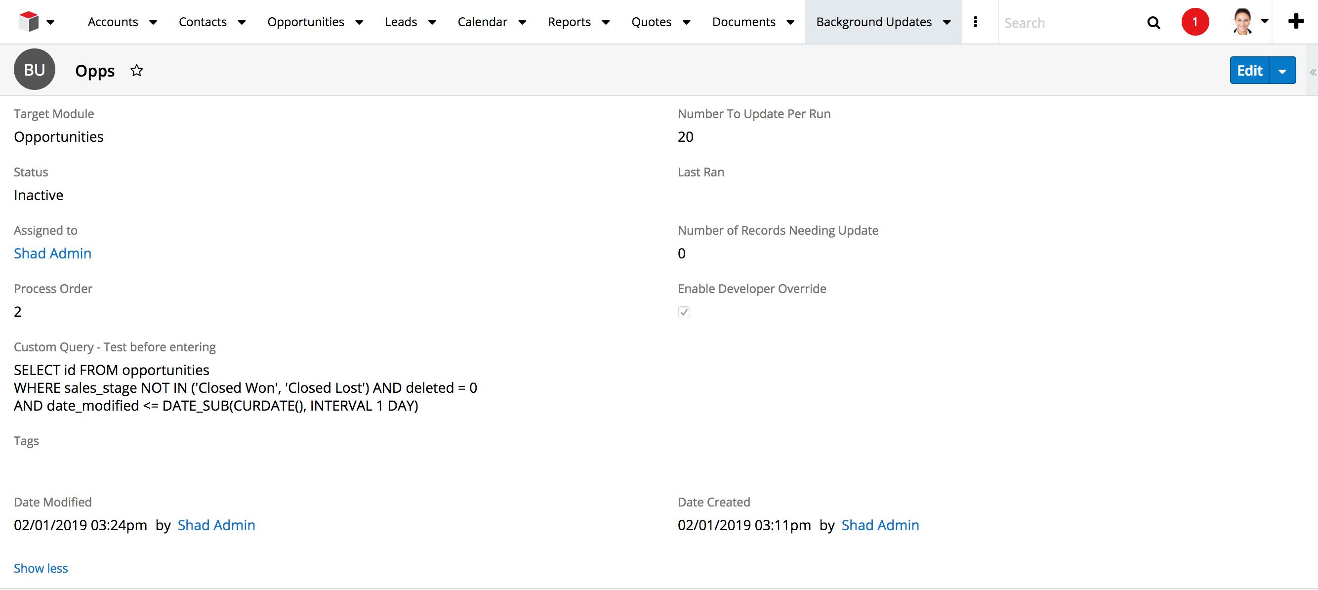 sugarcrm background updater