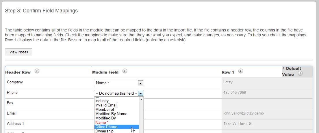 Configure Field Mappings in Sugar Import Wizard