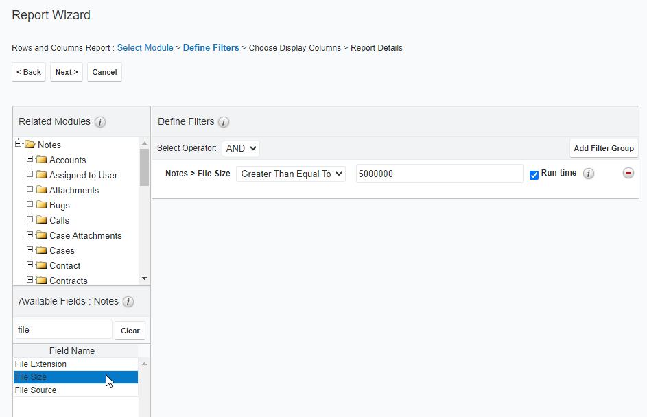 sugarcloud report wizard file size