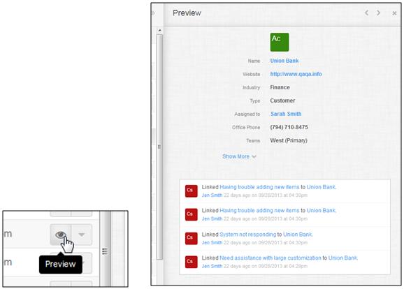 SugarCRM ListView Record Preview