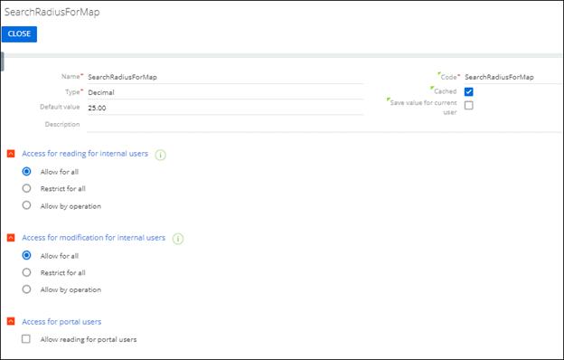 Creatio search radius settings