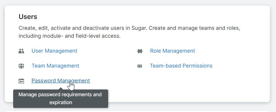 SugarCRM password management
