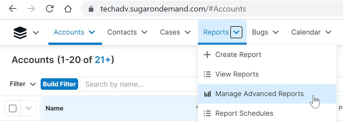 sugarcloud manage advanced reports