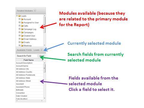 Field Selection in SugarCRM Reports