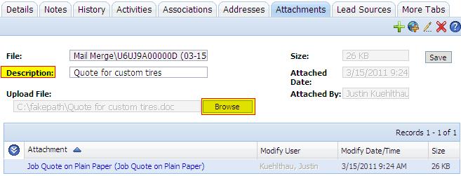 Update Mail Merge Description in SalesLogix Web