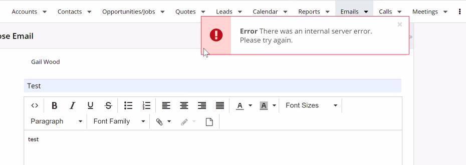 SugarCRM internal server error