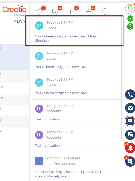 Creatio notification center