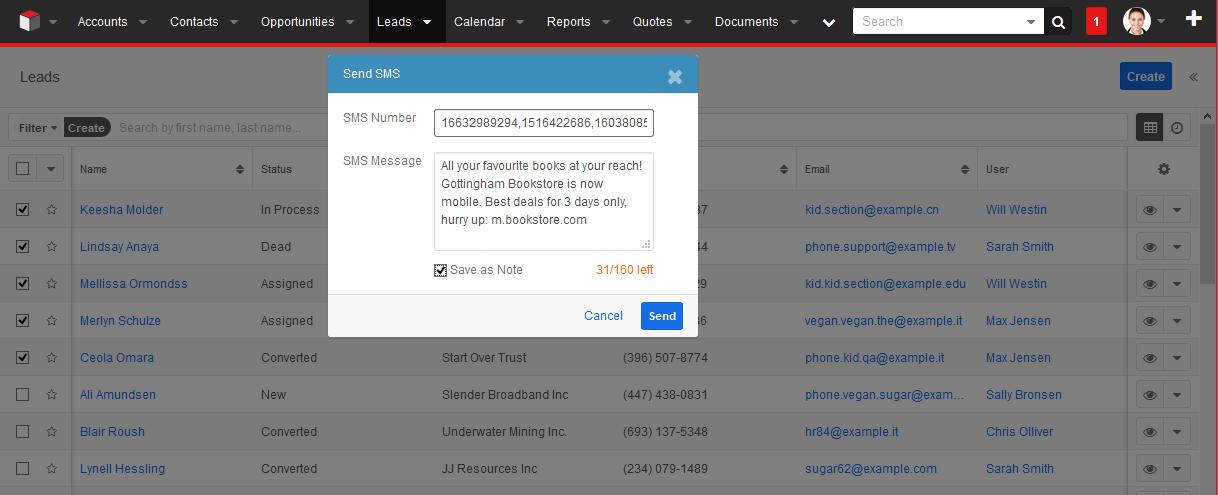 SendSMS Sugar Add-On