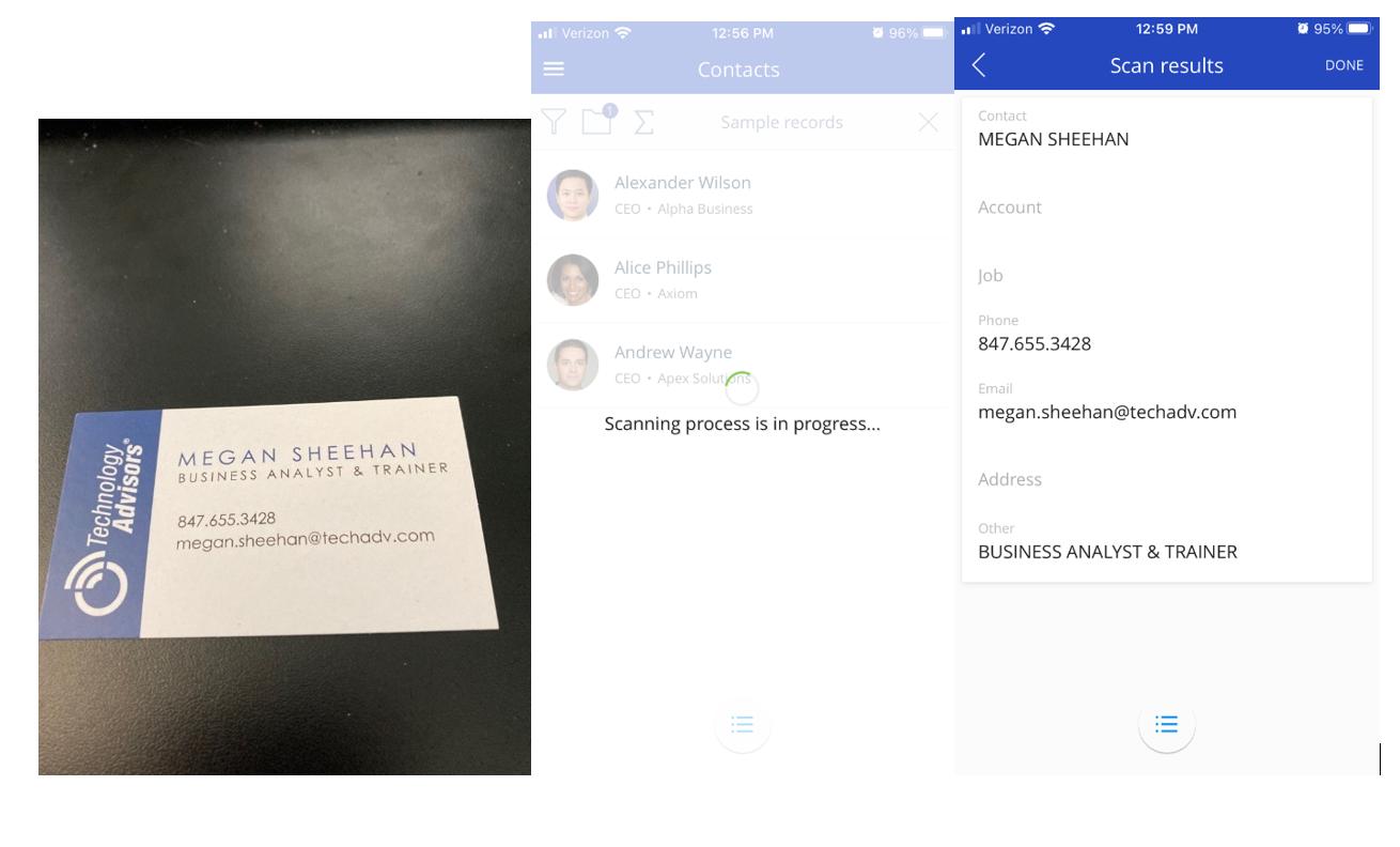 Creatio business card scan