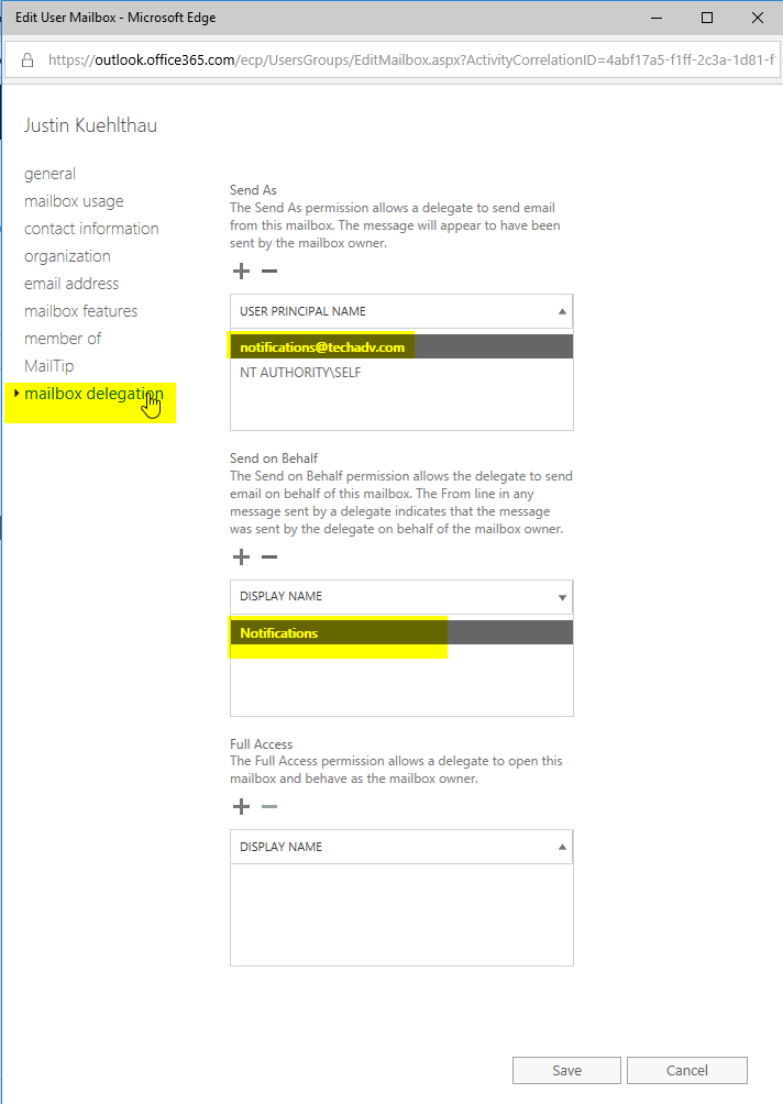 microsoft mailbox delegation